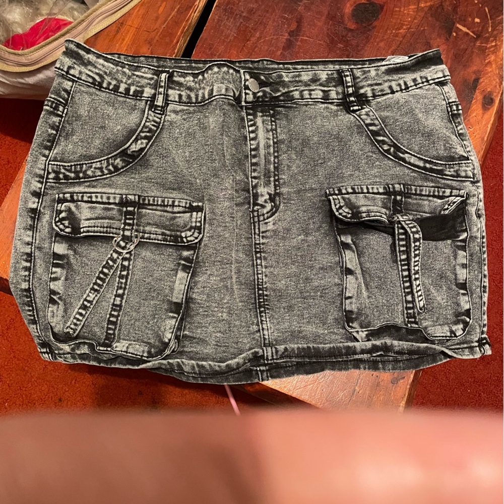 SHEIN Black and Gray Denim Skirt